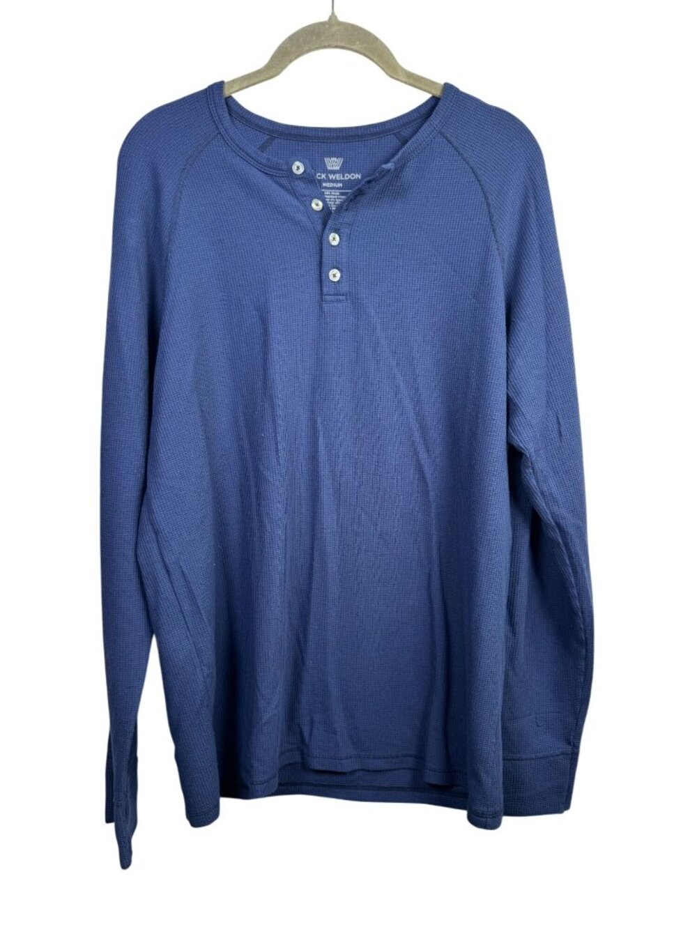 Mack Weldon Mens Blue Henley Waffle Knit Long Sleeve Shirt size Medium Casual